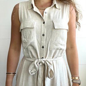 Miou Muse Oatmeal Button Down Jumpsuit